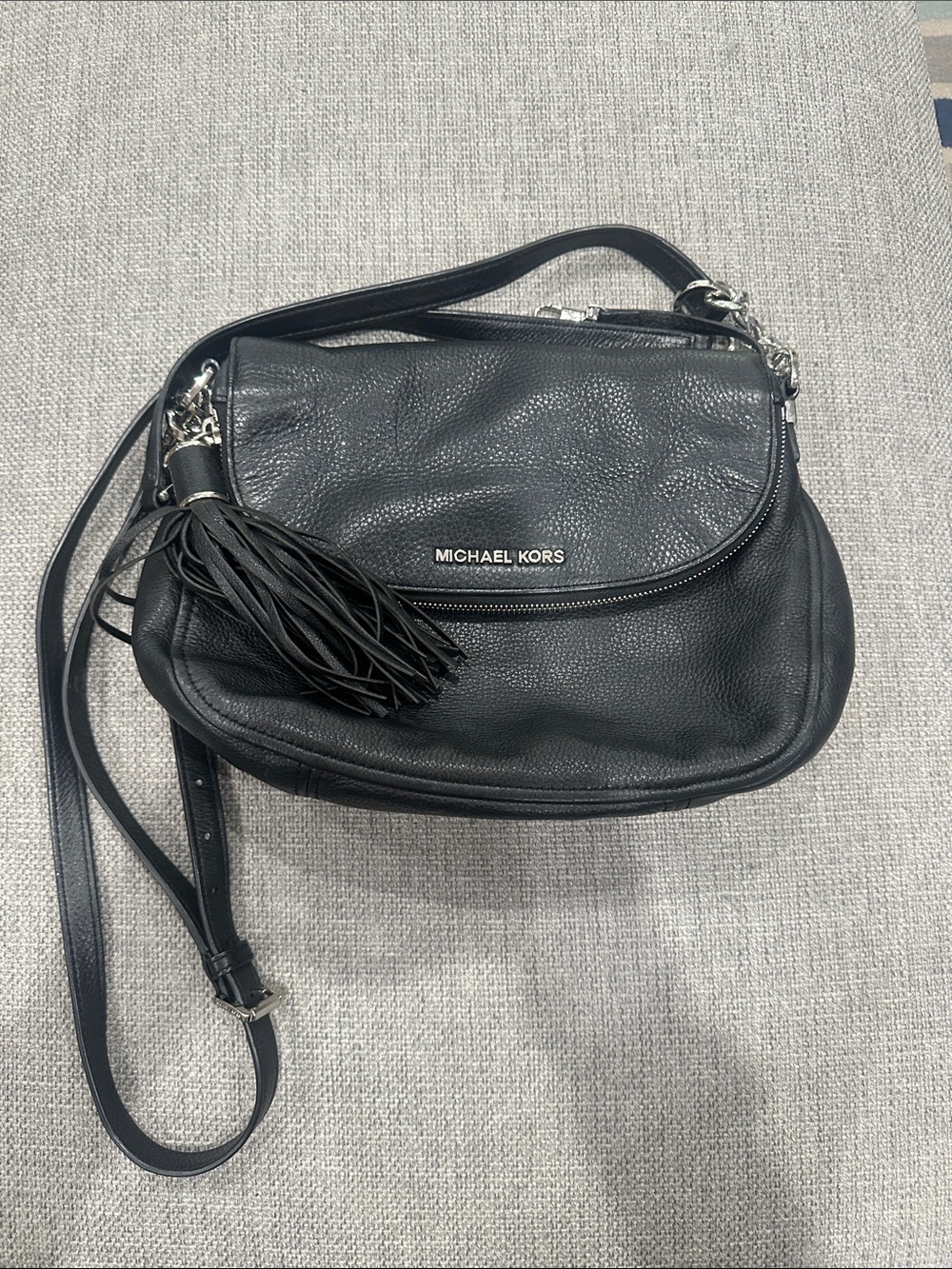 Michael Kors Black Pebbled Leather Tassel Crossbody Bag